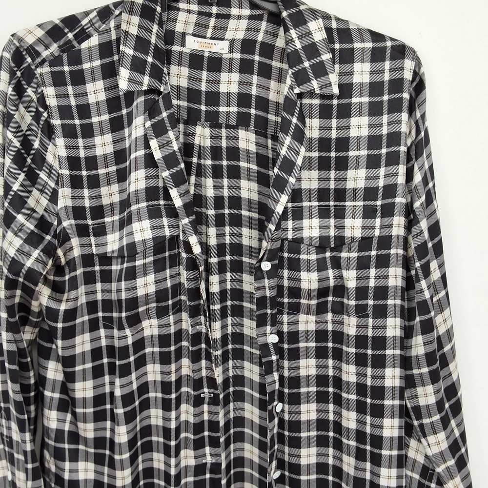 Equipment Large Silk Black and White Checkered Shirt - Picture 3 of 6